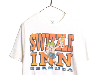 90s ジョーク イラスト プリント Tシャツ メンズ L 古着 90年代 オールド 当時物 グラフィック アート キャラクター ホワイト クルーネック