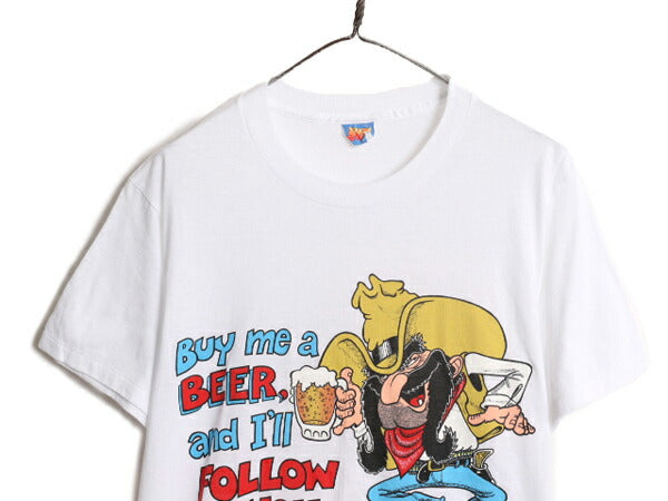 80s USA製 ジョーク イラスト プリント Tシャツ メンズ L 小さめ M 80年代 ヴィンテージ メッセージ アート キャラクター シングルステッチ