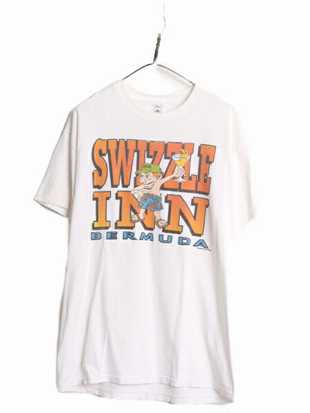 90s ジョーク イラスト プリント Tシャツ メンズ L 古着 90年代 オールド 当時物 グラフィック アート キャラクター ホワイト クルーネック