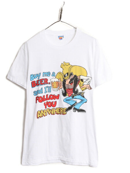 80s USA製 ジョーク イラスト プリント Tシャツ メンズ L 小さめ M 80年代 ヴィンテージ メッセージ アート キャラクター シングルステッチ