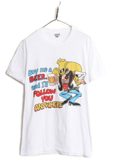 80s USA製 ジョーク イラスト プリント Tシャツ メンズ L 小さめ M 80年代 ヴィンテージ メッセージ アート キャラクター シングルステッチ