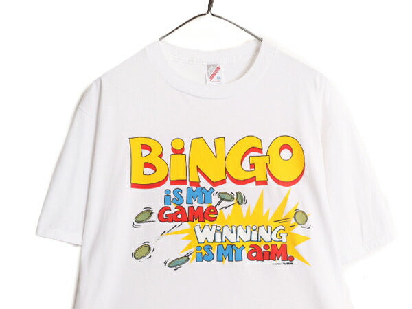 90s USA製 ビンゴ ジョーク メッセージ プリント Tシャツ メンズ XL / 古着 90年代 オールド 当時物 イラスト グラフィック 半袖Tシャツ 白
