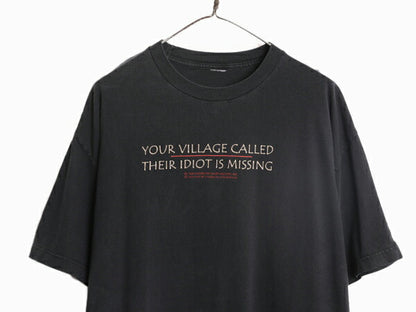 90s メッセージ プリント Tシャツ メンズ XL 程 黒 古着 90年代 当時物 オールド ジョーク シュール ヘビーウェイト 大きいサイズ ブラック