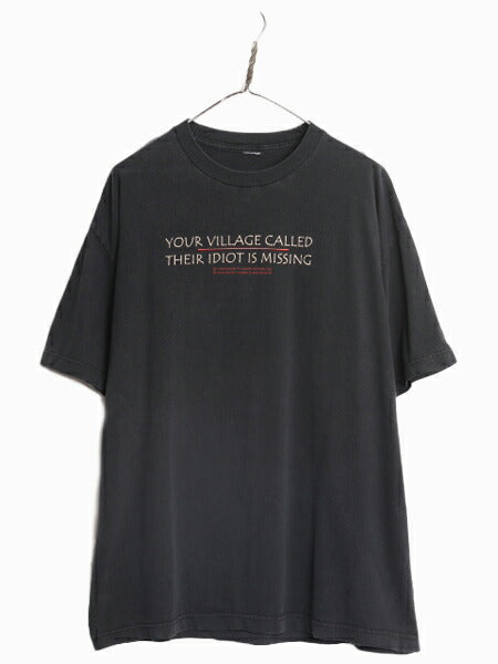 90s メッセージ プリント Tシャツ メンズ XL 程 黒 古着 90年代 当時物 オールド ジョーク シュール ヘビーウェイト 大きいサイズ ブラック