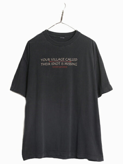 90s メッセージ プリント Tシャツ メンズ XL 程 黒 古着 90年代 当時物 オールド ジョーク シュール ヘビーウェイト 大きいサイズ ブラック