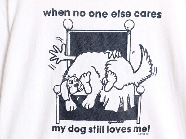 80s USA製 ドッグ イラスト メッセージ プリント Tシャツ メンズ XL 小さめ M 程/ 80年代 ヴィンテージ アニマル 犬 シングルステッチ 白