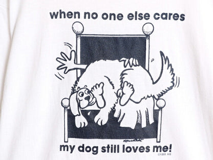 80s USA製 ドッグ イラスト メッセージ プリント Tシャツ メンズ XL 小さめ M 程/ 80年代 ヴィンテージ アニマル 犬 シングルステッチ 白