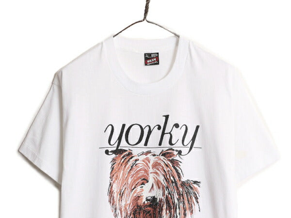 90s USA製 ドッグ イラスト プリント Tシャツ メンズ レディース L / オールド 当時物 アート アニマル 犬 シングルステッチ 白 白Tシャツ