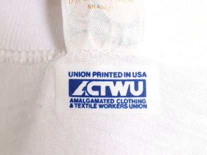 70s USA製 キャラクター メッセージ イラスト プリント Tシャツ L 小さめ メンズ M 古着 70年代 ヴィンテージ 企業物 シングルステッチ 白