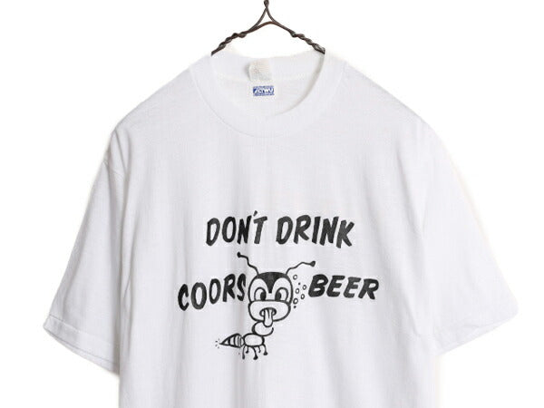 70s USA製 キャラクター メッセージ イラスト プリント Tシャツ L 小さめ メンズ M 古着 70年代 ヴィンテージ 企業物 シングルステッチ 白