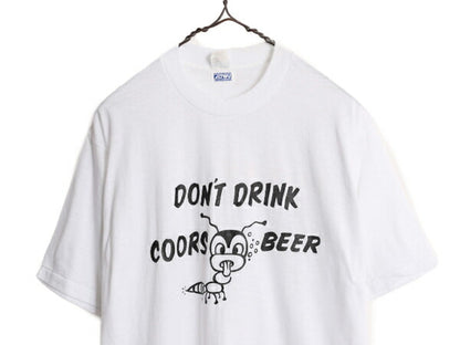 70s USA製 キャラクター メッセージ イラスト プリント Tシャツ L 小さめ メンズ M 古着 70年代 ヴィンテージ 企業物 シングルステッチ 白