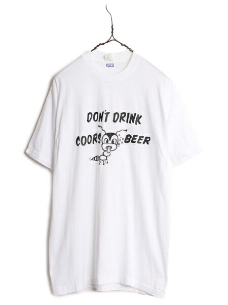 70s USA製 キャラクター メッセージ イラスト プリント Tシャツ L 小さめ メンズ M 古着 70年代 ヴィンテージ 企業物 シングルステッチ 白
