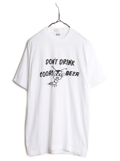 70s USA製 キャラクター メッセージ イラスト プリント Tシャツ L 小さめ メンズ M 古着 70年代 ヴィンテージ 企業物 シングルステッチ 白