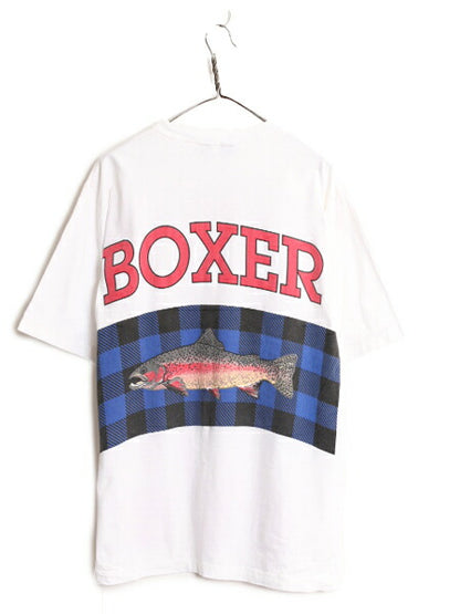 90s USA製 ジョーボクサー 両面 プリント 半袖 Tシャツ XL 程/ オールド ヘビーウェイト 大きいサイズ フィッシュ 魚 シングルステッチ 白