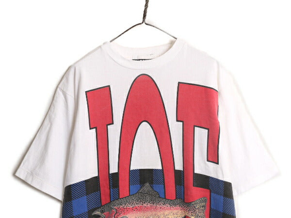 90s USA製 ジョーボクサー 両面 プリント 半袖 Tシャツ XL 程/ オールド ヘビーウェイト 大きいサイズ フィッシュ 魚 シングルステッチ 白