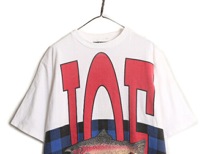 90s USA製 ジョーボクサー 両面 プリント 半袖 Tシャツ XL 程/ オールド ヘビーウェイト 大きいサイズ フィッシュ 魚 シングルステッチ 白