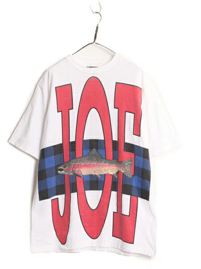 90s USA製 ジョーボクサー 両面 プリント 半袖 Tシャツ XL 程/ オールド ヘビーウェイト 大きいサイズ フィッシュ 魚 シングルステッチ 白