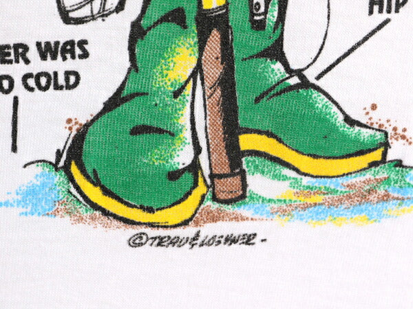 80s USA製 フィッシング ジョーク メッセージ プリント Tシャツ メンズ L 小さめ M / 古着 ヴィンテージ イラスト 当時物 シングルステッチ