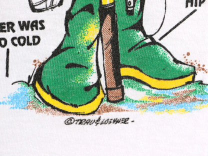 80s USA製 フィッシング ジョーク メッセージ プリント Tシャツ メンズ L 小さめ M / 古着 ヴィンテージ イラスト 当時物 シングルステッチ