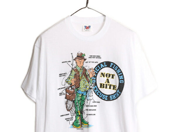 80s USA製 フィッシング ジョーク メッセージ プリント Tシャツ メンズ L 小さめ M / 古着 ヴィンテージ イラスト 当時物 シングルステッチ