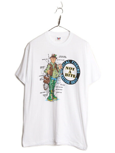 80s USA製 フィッシング ジョーク メッセージ プリント Tシャツ メンズ L 小さめ M / 古着 ヴィンテージ イラスト 当時物 シングルステッチ