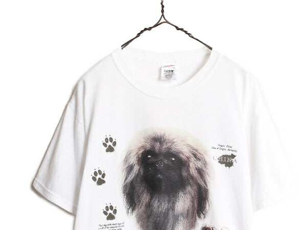 00s ドッグ イラスト プリント Tシャツ メンズ レディース L 古着 オールド 当時物 アート イヌ アニマル 白  白Tシャツ WILDSIDE ホワイト
