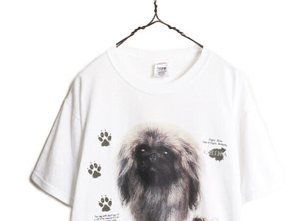 00s ドッグ イラスト プリント Tシャツ メンズ レディース L 古着 オールド 当時物 アート イヌ アニマル 白  白Tシャツ WILDSIDE ホワイト