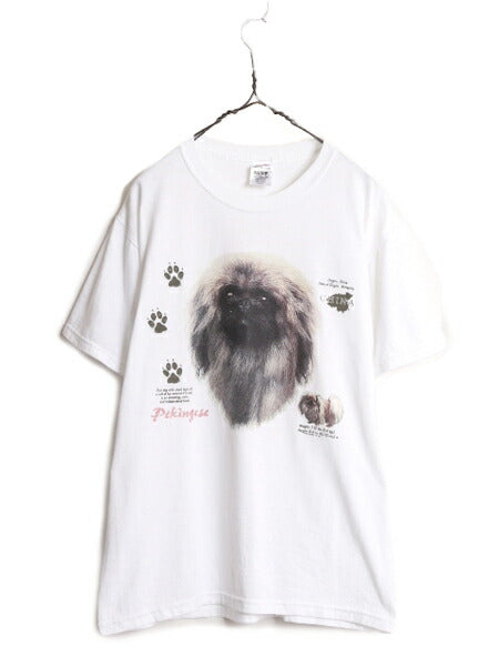 00s ドッグ イラスト プリント Tシャツ メンズ レディース L 古着 オールド 当時物 アート イヌ アニマル 白  白Tシャツ WILDSIDE ホワイト