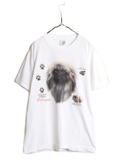 00s ドッグ イラスト プリント Tシャツ メンズ レディース L 古着 オールド 当時物 アート イヌ アニマル 白  白Tシャツ WILDSIDE ホワイト
