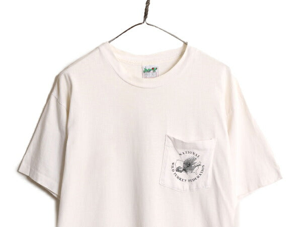 90s USA製 ドッグ イラスト バックプリント Tシャツ メンズ L / 90年代 オールド アート アニマル 犬 ハンティング ポケット付き ポケT 白