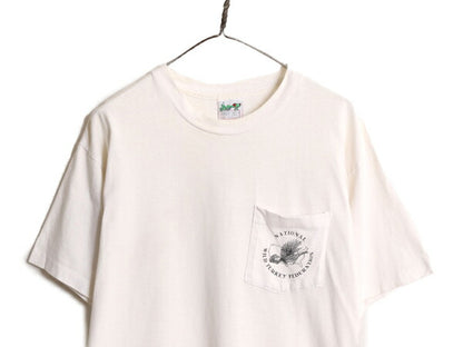 90s USA製 ドッグ イラスト バックプリント Tシャツ メンズ L / 90年代 オールド アート アニマル 犬 ハンティング ポケット付き ポケT 白