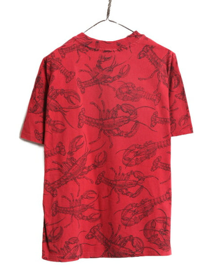 90s USA製 ロブスター イラスト オールオーバー プリント Tシャツ メンズ L / 90年代 オールド ザリガニ 総柄 アート シングルステッチ 赤