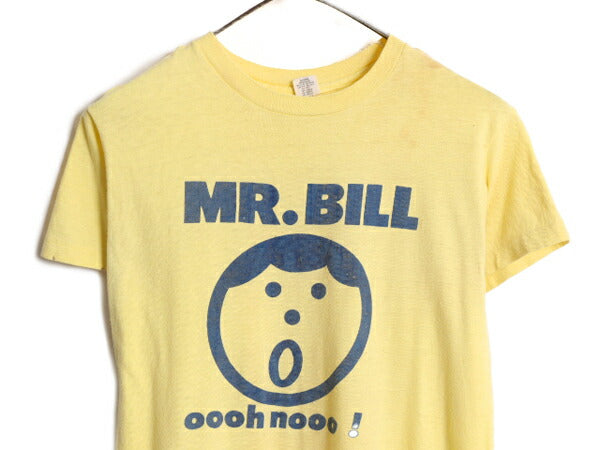 70s USA製 MR BILL キャラクター イラスト プリント Tシャツ メンズ M 小さめ S 程 70年代 ヴィンテージ ミスタービル シングルステッチ 黄