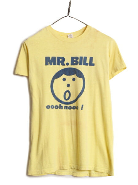 70s USA製 MR BILL キャラクター イラスト プリント Tシャツ メンズ M 小さめ S 程 70年代 ヴィンテージ ミスタービル シングルステッチ 黄