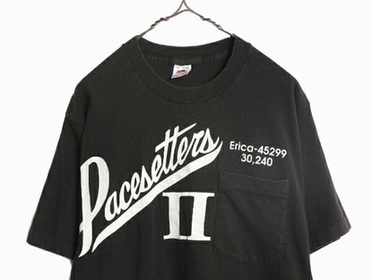 90s USA製 企業 プリント ポケット付き 半袖 Tシャツ メンズ L 90年代 オールド 企業物 当時物 ポケT ヘビーウェイト シングルステッチ 黒