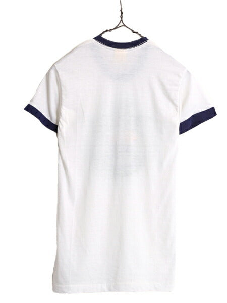 70s 80s USA製 企業 イラスト プリント リンガー Tシャツ メンズ レディース S / 70年代 80年代 ヴィンテージ 当時物 シングルステッチ 白