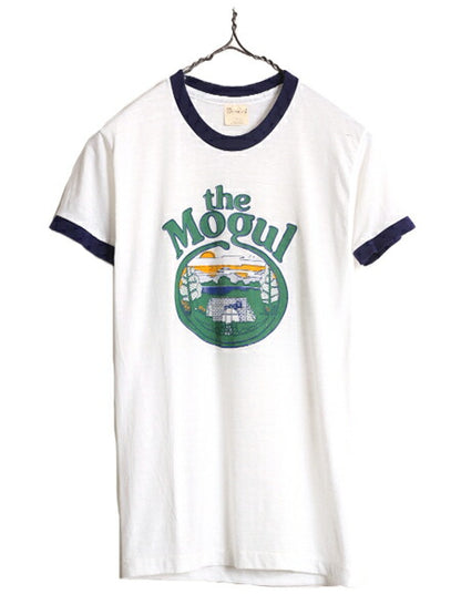 70s 80s USA製 企業 イラスト プリント リンガー Tシャツ メンズ レディース S / 70年代 80年代 ヴィンテージ 当時物 シングルステッチ 白