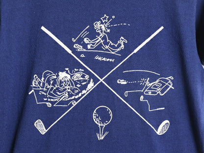 80s USA製 チャンピオン ゴルフ イラスト プリント Tシャツ メンズ S 小さめ / ヴィンテージ Champion 100% コットン シングルステッチ 紺