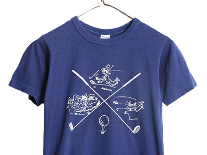 80s USA製 チャンピオン ゴルフ イラスト プリント Tシャツ メンズ S 小さめ / ヴィンテージ Champion 100% コットン シングルステッチ 紺