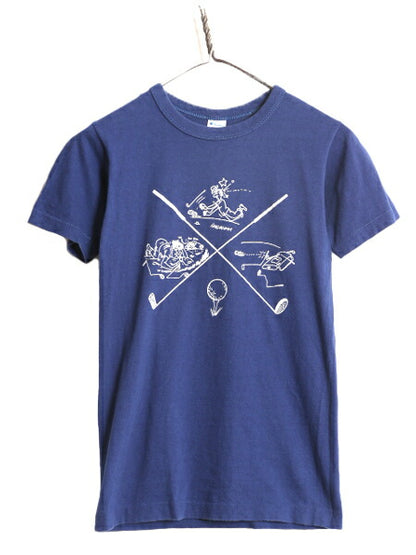 80s USA製 チャンピオン ゴルフ イラスト プリント Tシャツ メンズ S 小さめ / ヴィンテージ Champion 100% コットン シングルステッチ 紺