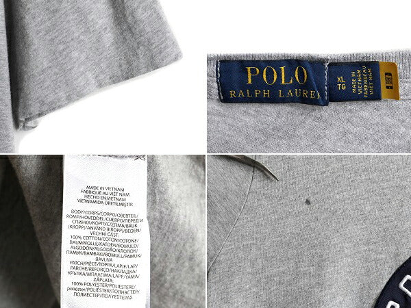 ■ ポロ ラルフローレン 星条旗 Pロゴ ワッペン 刺繍 半袖 Tシャツ メンズ XL 古着 POLO フラッグ ロゴ クルーネック シングルステッチ 灰