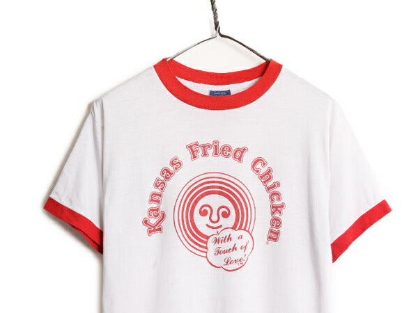 80s USA製 企業 ロゴ プリント リンガー Tシャツ メンズ L 小さめ M 程/ 80年代 ヴィンテージ 半袖Tシャツ 当時物 企業物 シングルステッチ