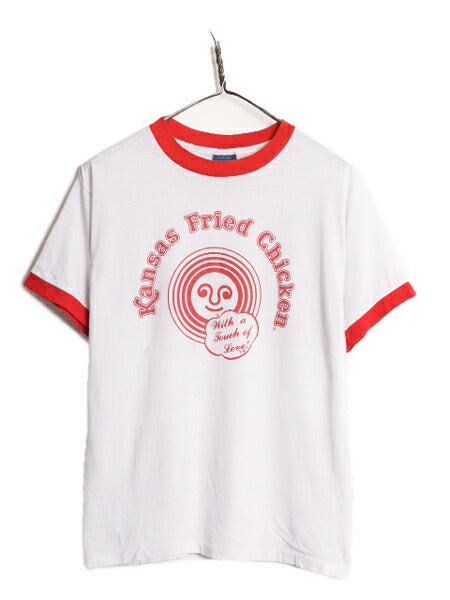 80s USA製 企業 ロゴ プリント リンガー Tシャツ メンズ L 小さめ M 程/ 80年代 ヴィンテージ 半袖Tシャツ 当時物 企業物 シングルステッチ