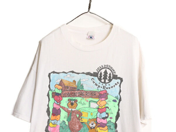 90s 00s ヨギベア キャラクター イラスト プリント Tシャツ メンズ XXL 古着 オールド オフィシャル アニマル アニメ 白 大きいサイズ 2XL