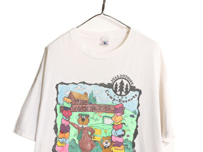 90s 00s ヨギベア キャラクター イラスト プリント Tシャツ メンズ XXL 古着 オールド オフィシャル アニマル アニメ 白 大きいサイズ 2XL