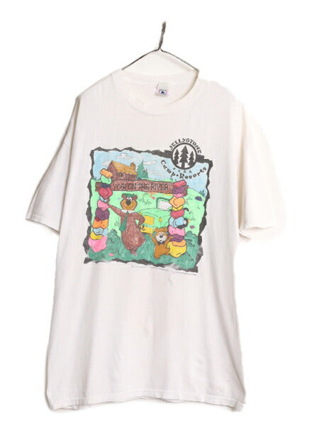 90s 00s ヨギベア キャラクター イラスト プリント Tシャツ メンズ XXL 古着 オールド オフィシャル アニマル アニメ 白 大きいサイズ 2XL