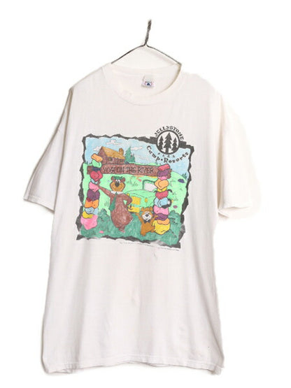 90s 00s ヨギベア キャラクター イラスト プリント Tシャツ メンズ XXL 古着 オールド オフィシャル アニマル アニメ 白 大きいサイズ 2XL