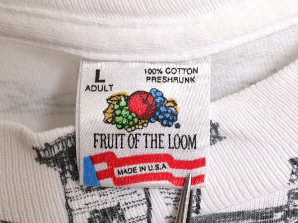 90s USA製 オレゴン 灯台 イラスト オールオーバー プリント Tシャツ メンズ L 古着 90年代 オールド 当時物 アート 総柄 シングルステッチ
