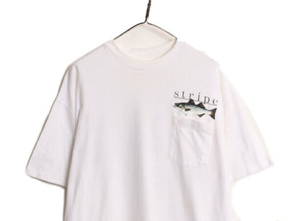80s USA製 フィッシュ アート イラスト バックプリント Tシャツ メンズ XL / 80年代 ヴィンテージ 魚 グラフィック ポケット付き ポケT 白