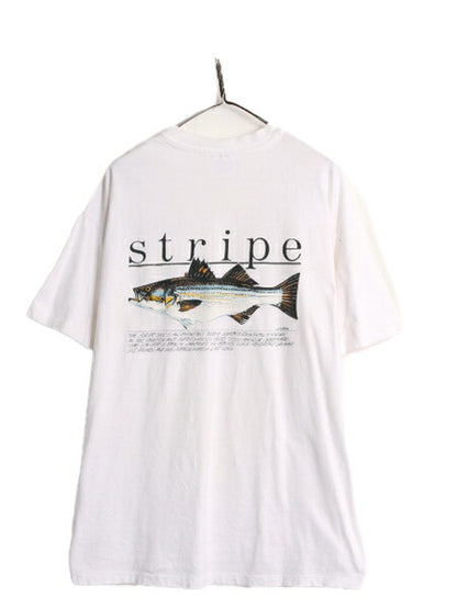 80s USA製 フィッシュ アート イラスト バックプリント Tシャツ メンズ XL / 80年代 ヴィンテージ 魚 グラフィック ポケット付き ポケT 白